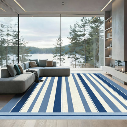 Classic Blue and Cream Striped Rug