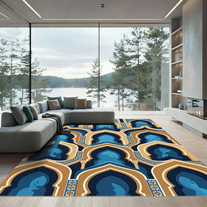 Golden Archway Blue Mosaic Geometric Rug