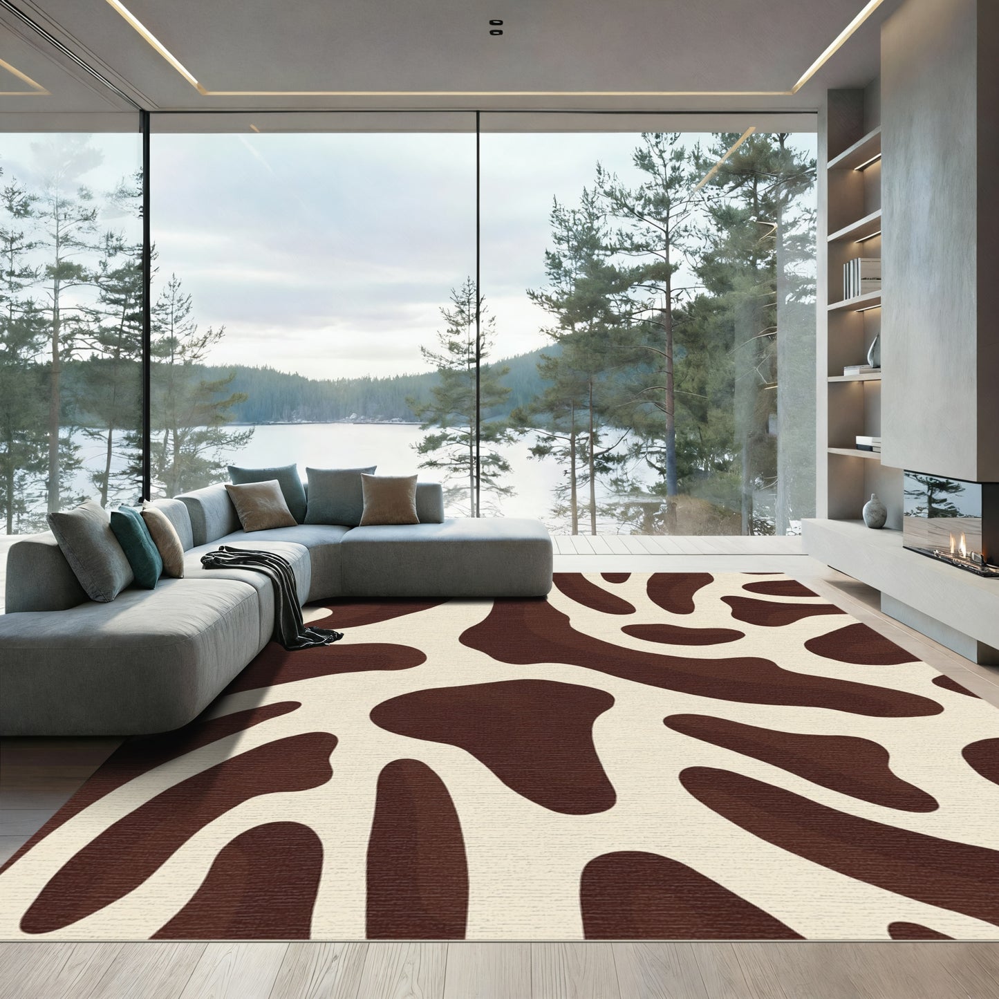 Brown Cream Organic Shape Rug