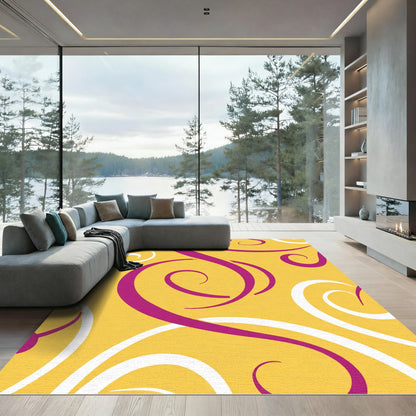 Golden Swirls Magenta White Curlicues Rug