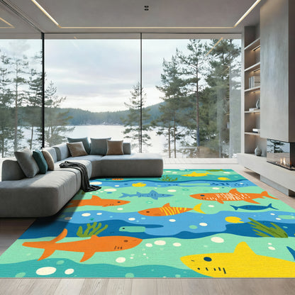 Whimsical Aquatic Shark School Rug