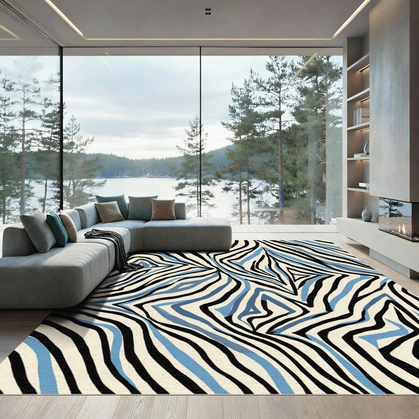 Bold Blue Black Zebra Stripes Rug