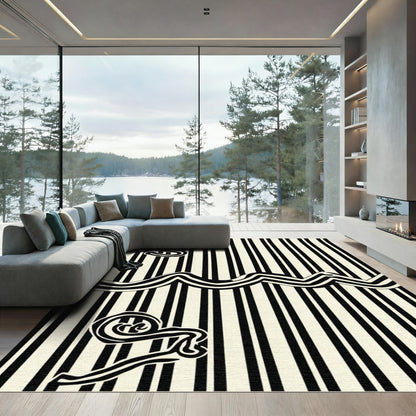 Black Cream Swirl Stripe Rug