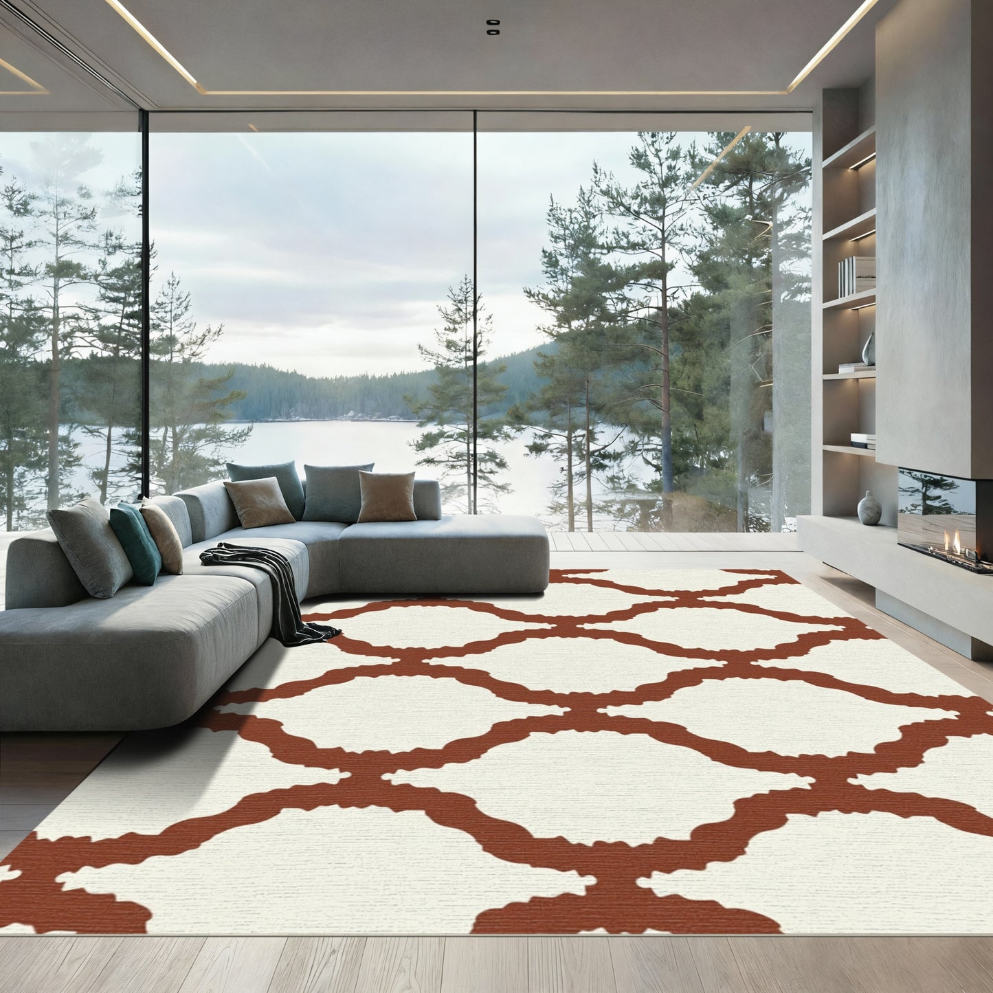 Terracotta Lattice Quilted Pattern Rug