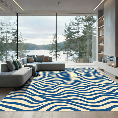 Deep Blue Wavy Stripes Rug