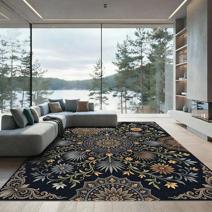 Antique Gold Floral Vine Medallion Rug