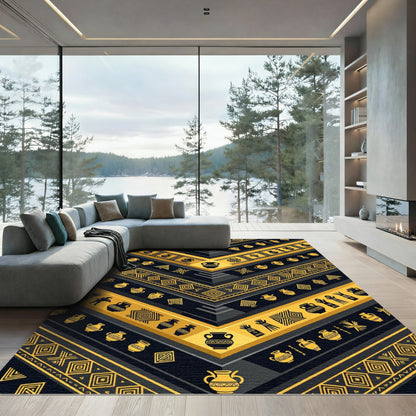 Black Gold Tribal Vase Stripes Rug