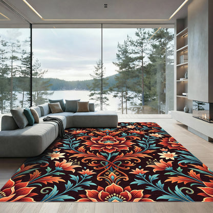 Intricate Terracotta Floral Damask Rug