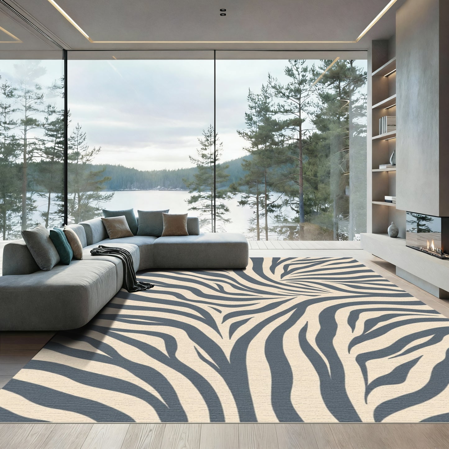 Pale Tan Charcoal Zebra Stripes Rug
