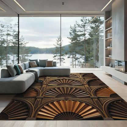 Art Deco Brown Gold Fan Arches Rug