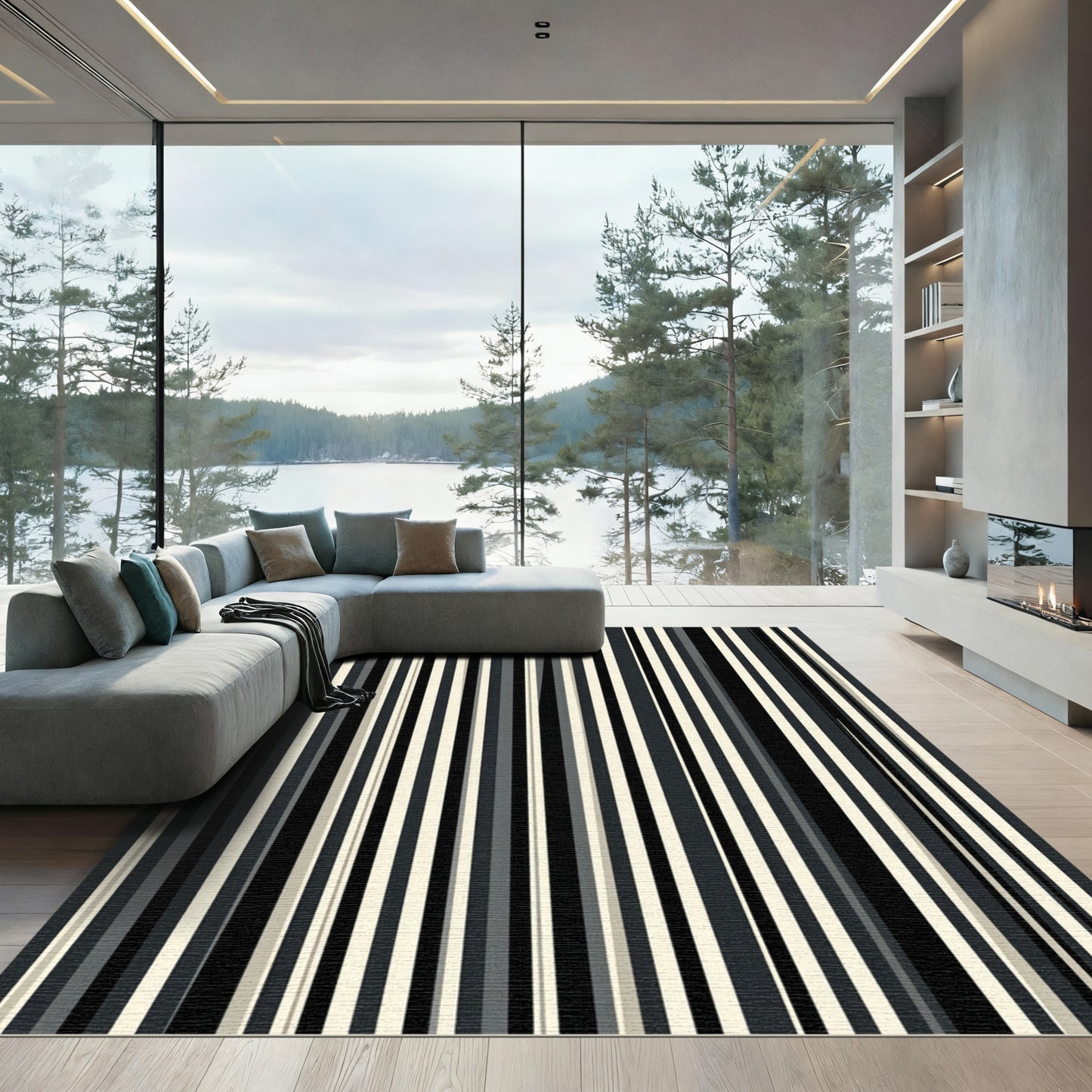 Minimalist Monochromatic Vertical Stripe Decor Rug