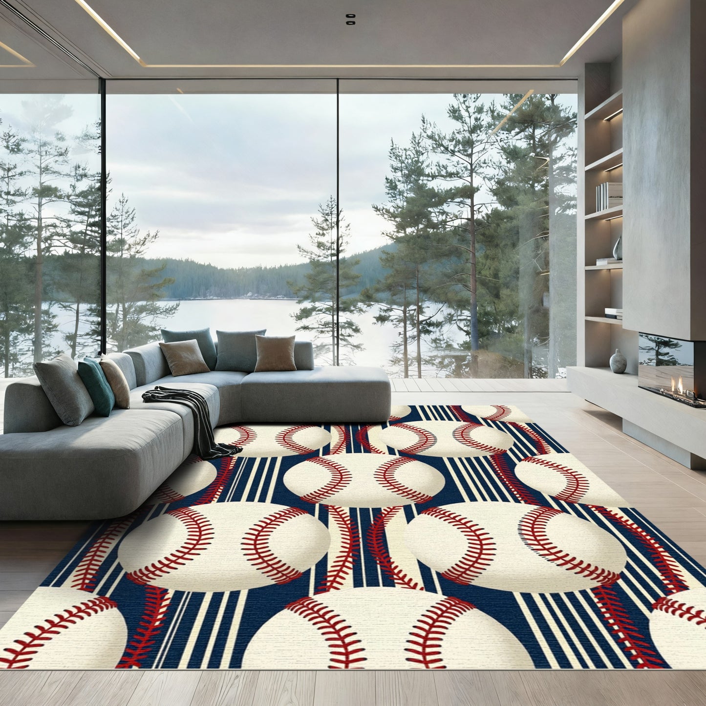 Classic Baseball and Pinstripe Navy Rug