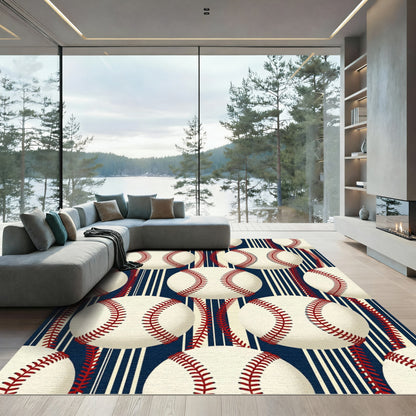 Classic Baseball and Pinstripe Navy Rug