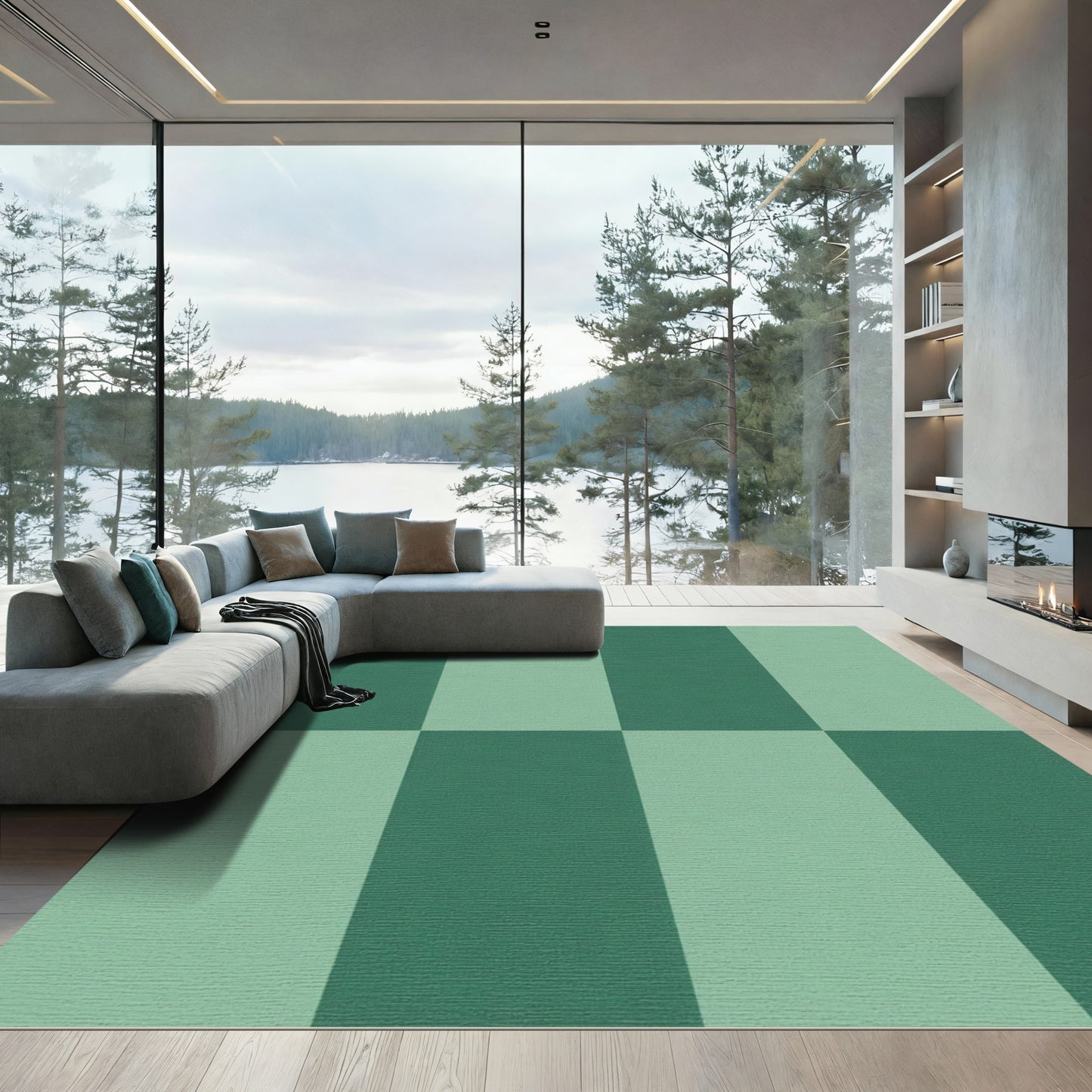Two Tone Green Checkered Rug
