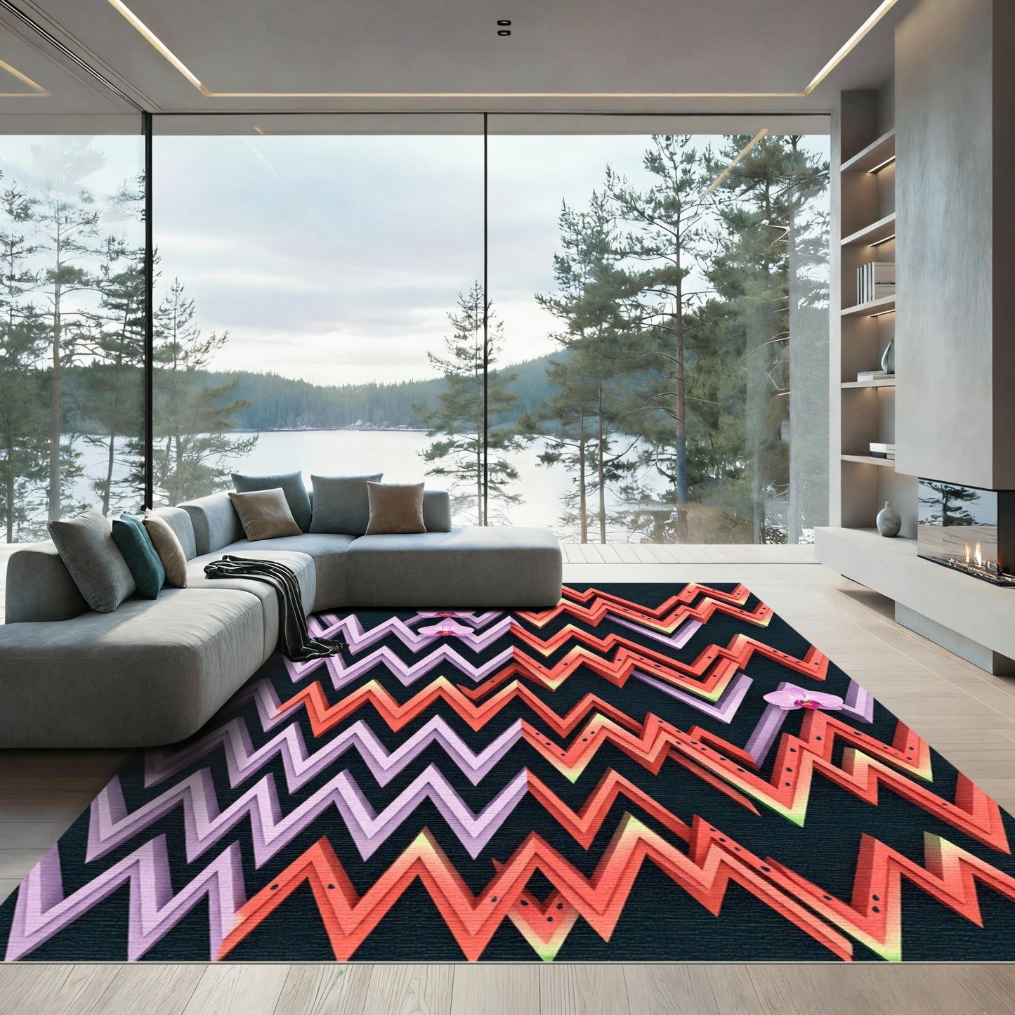 Pink Orchid Watermelon Zigzag Rug