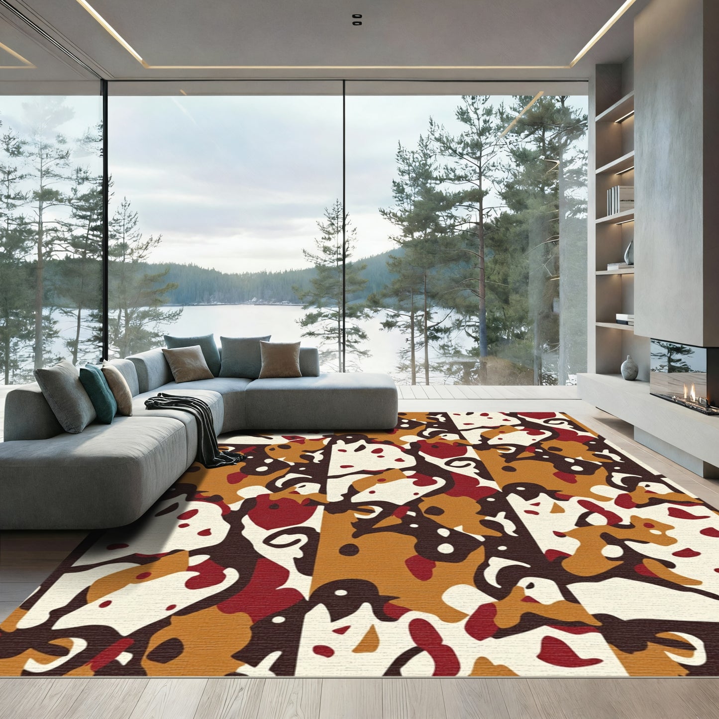 Earthy Camouflage Organic Abstract Squares Rug
