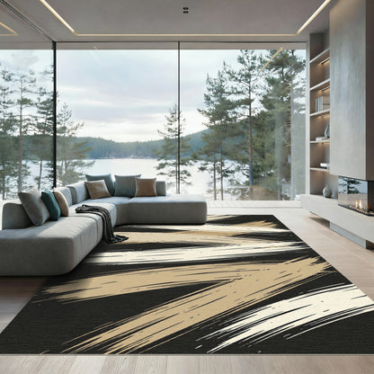 Bold Beige Brushstroke Abstract Rug