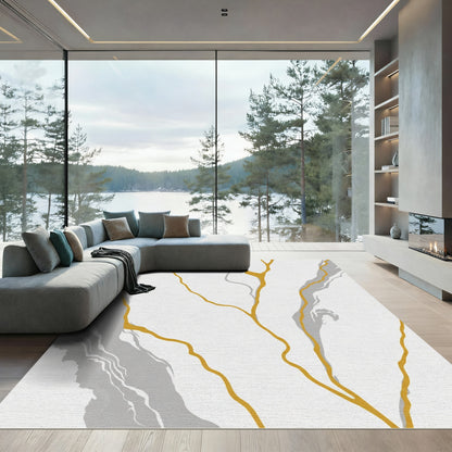 Gold Grey Vein Abstract Marble Rug
