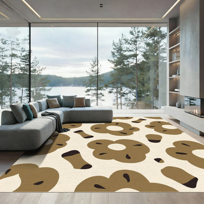 Brown Floral Round Objects Rug