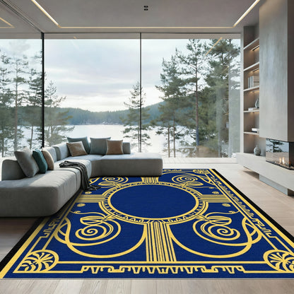 Deep Blue Golden Celestial Medallion Rug