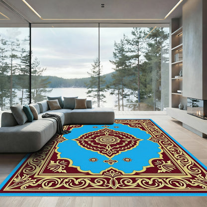 Crimson Gold Scrollwork Central Medallion Rug