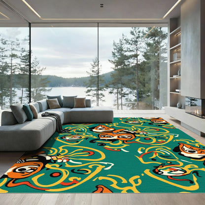 Whimsical Orange Character Serpentine Rug
