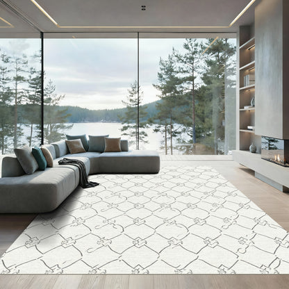 Minimalist Cream Diamond Lattice Overlay Rug