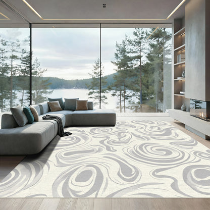 Subtle Gray Swirl Terrazzo Rug