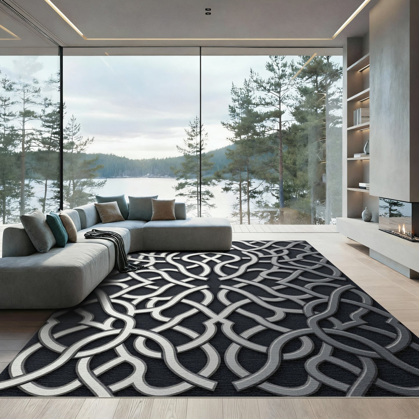 Intricate Silver Interlocking Curve Rug