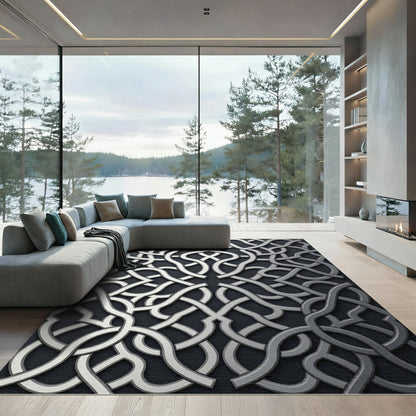 Intricate Silver Interlocking Curve Rug