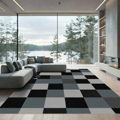 Monochrome Squares Contemporary Tiling Rug