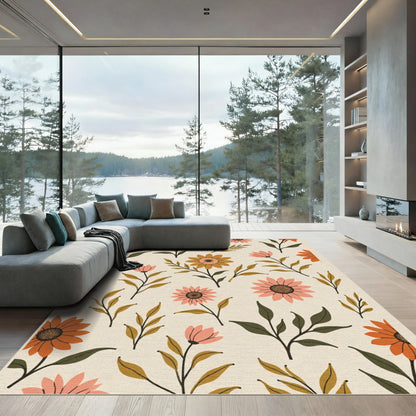 Retro Floral Bloom Garden Rug
