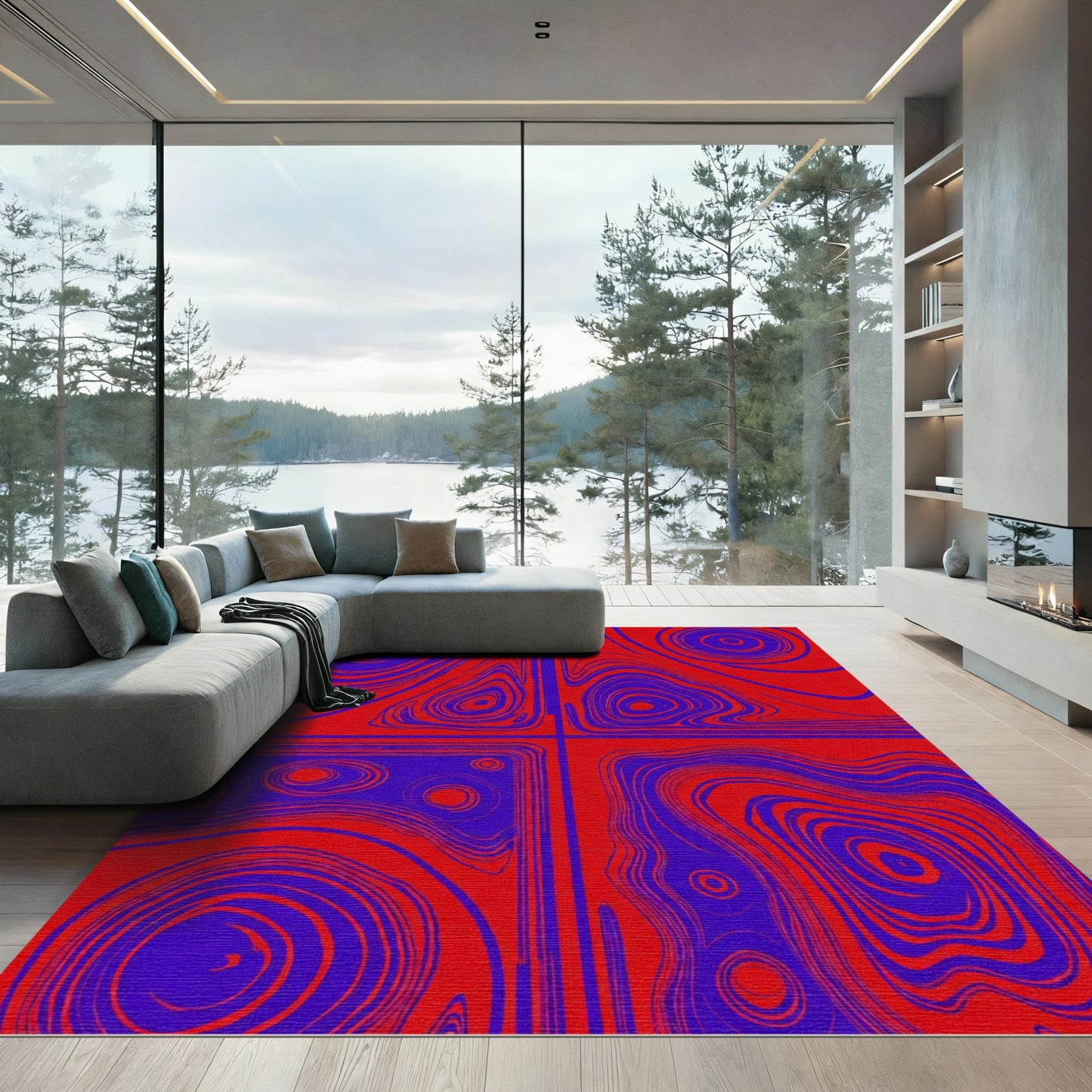 Electric Red Blue Swirl Topographical Rug