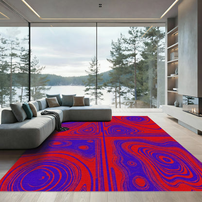 Electric Red Blue Swirl Topographical Rug