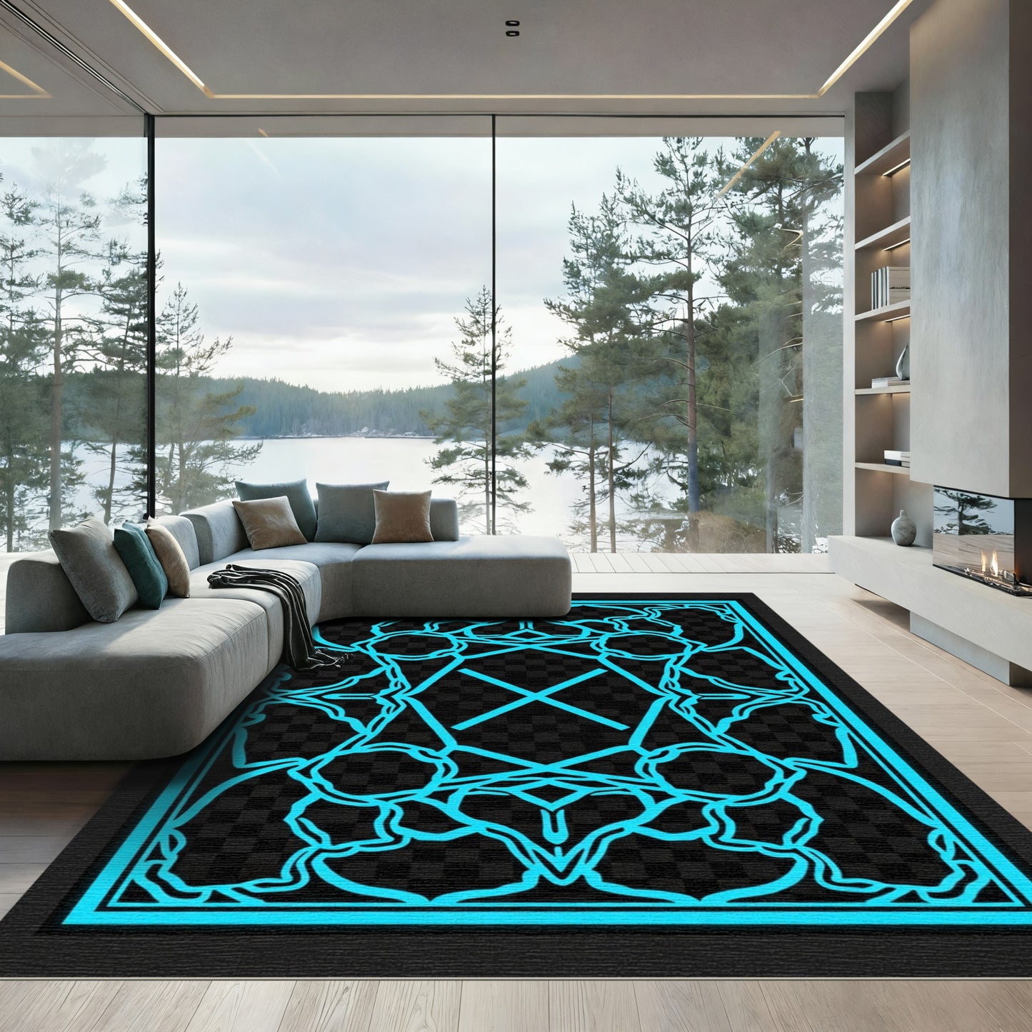 Electric Blue Geometric Celestial Rug