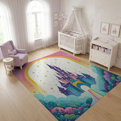Whimsical Castle Rainbow Stars Rug
