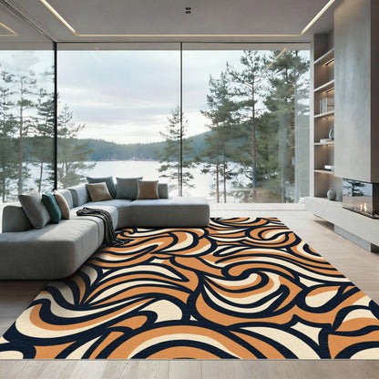 Retro Swirl Abstract Orange Cream Rug
