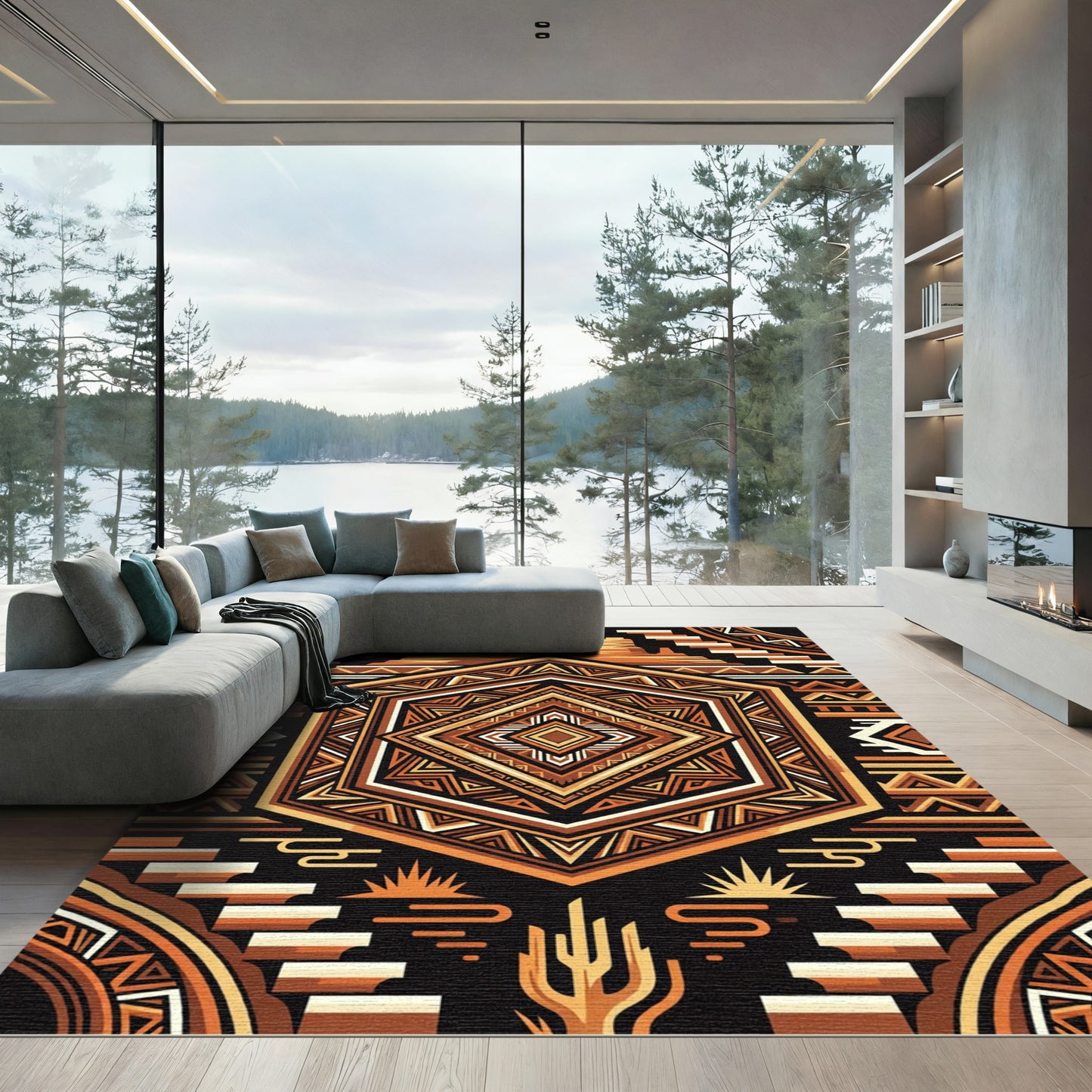 Geometric Southwestern Mesa Sun Terracotta Art Rug