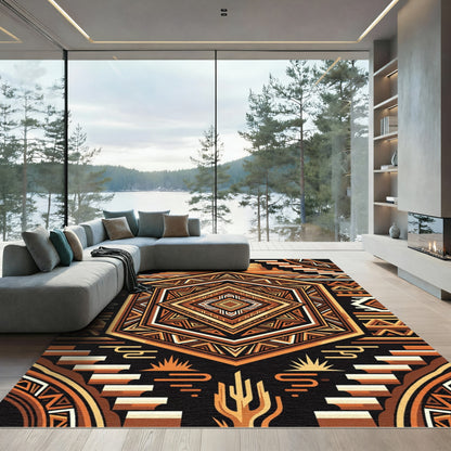 Geometric Southwestern Mesa Sun Terracotta Art Rug