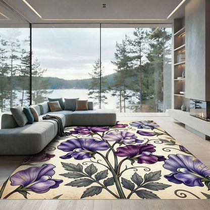 Vintage Purple Sweet Pea Floral Garden Rug