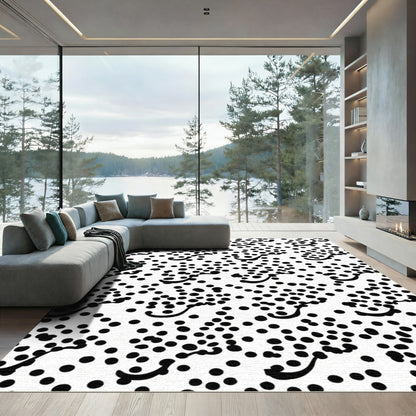 Scattered Black Dot Wavy Line Rug