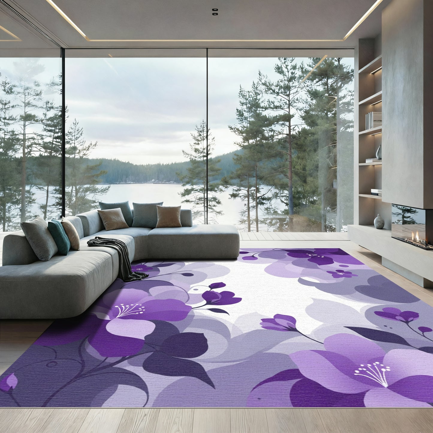 Violet Watercolor Floral Arrangement Rug