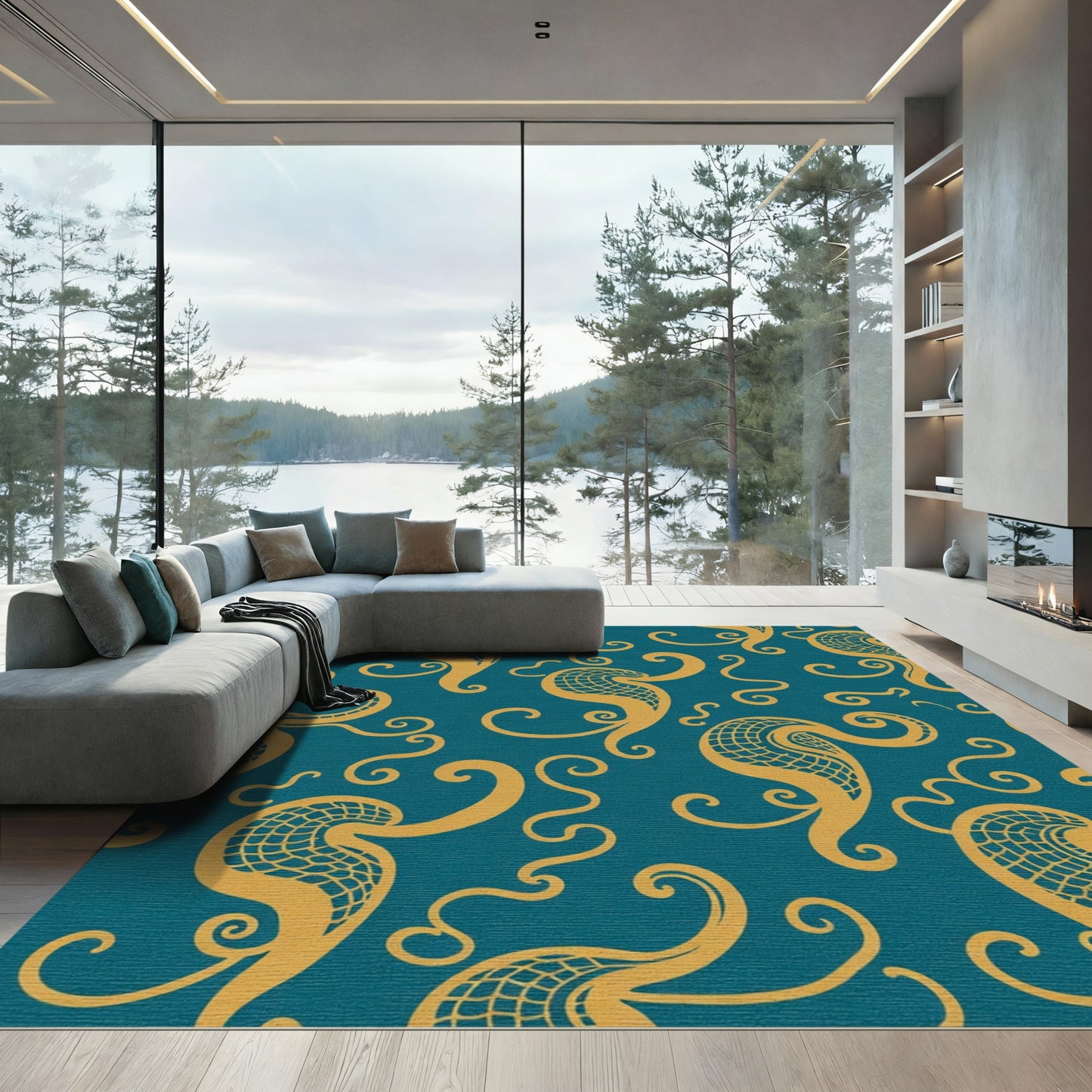 Tangerine Swirl Organic Teal Rug