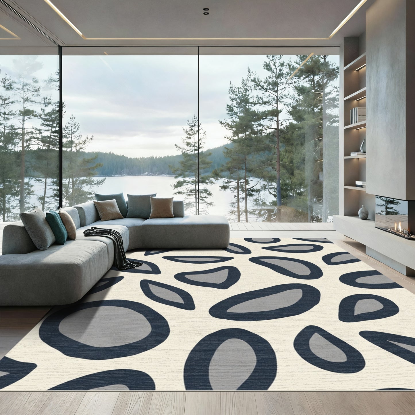 Modern Dark Gray Organic Shape Rug