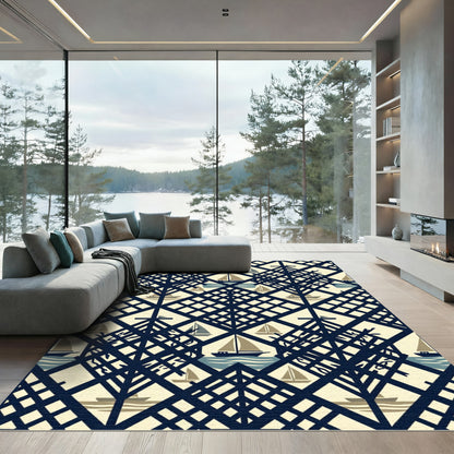 Navy Sailboats Beach Lattice Rug