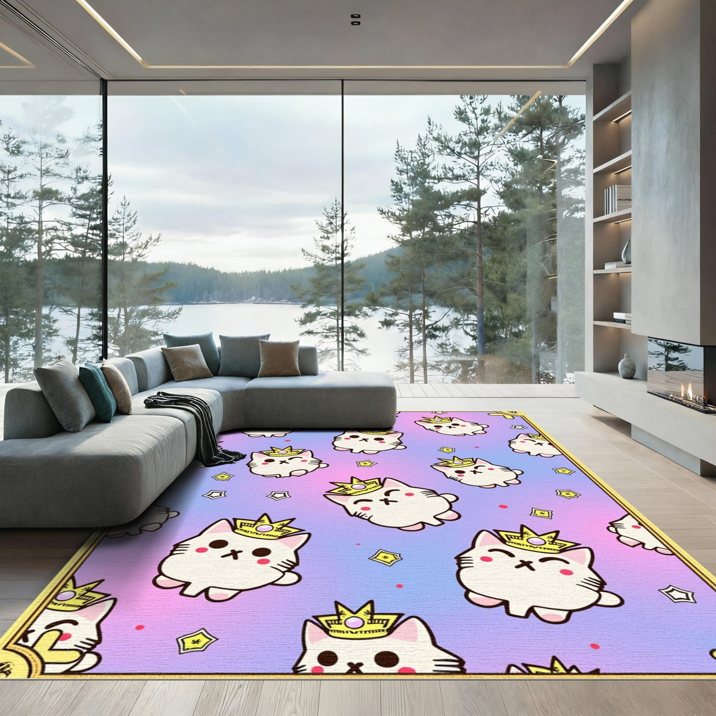 Cute White Crowned Cats Starry Pastel Rug