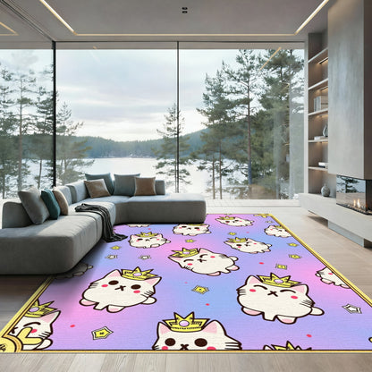 Cute White Crowned Cats Starry Pastel Rug