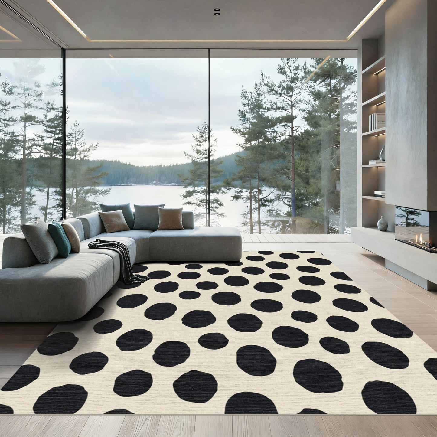 Bold Black Polka Dot Cream Rug