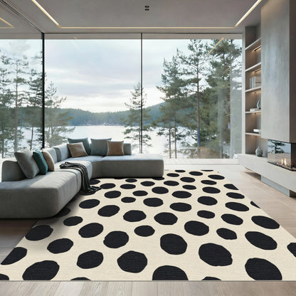 Bold Black Polka Dot Cream Rug