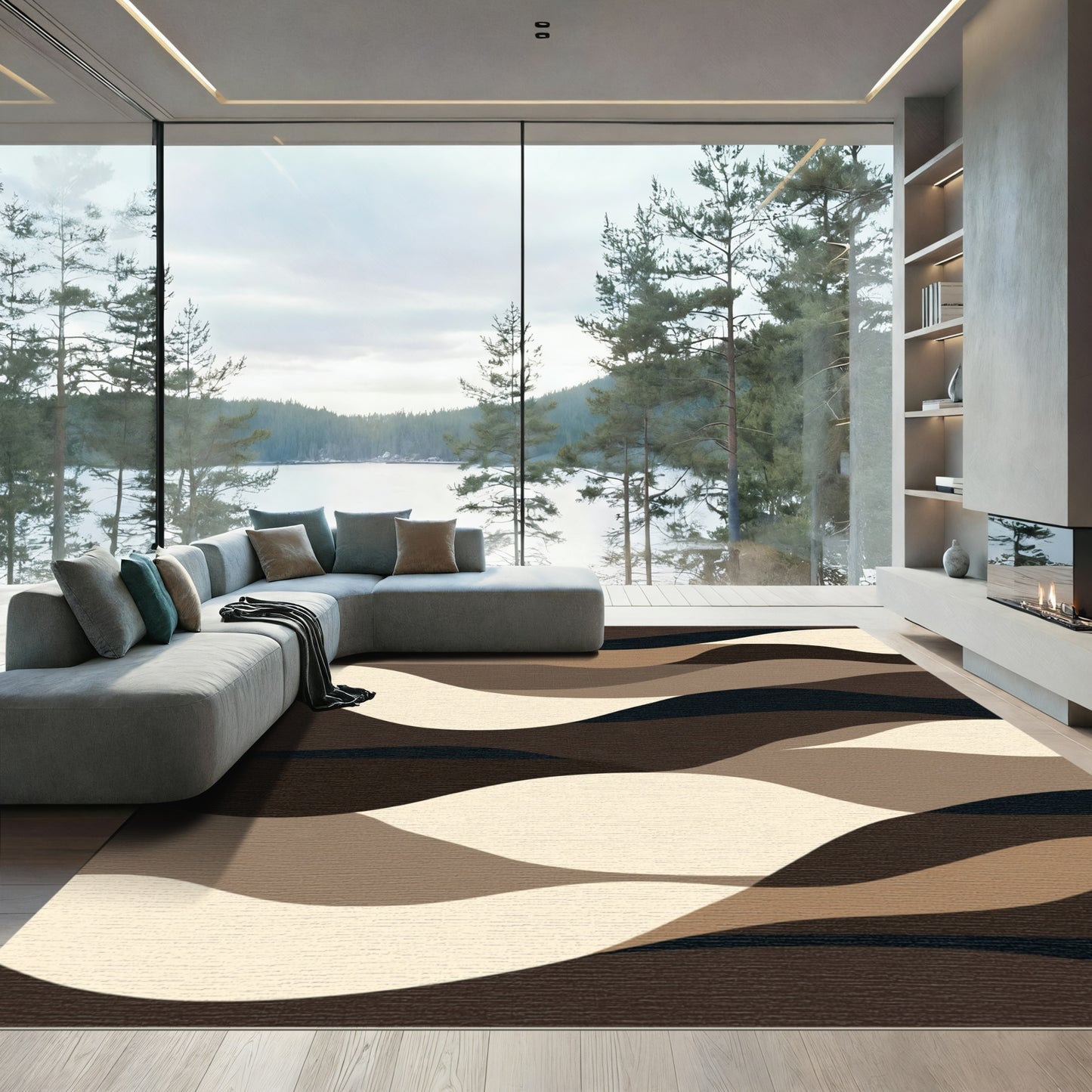 Earthy Tones Abstract Wavy Layers Rug